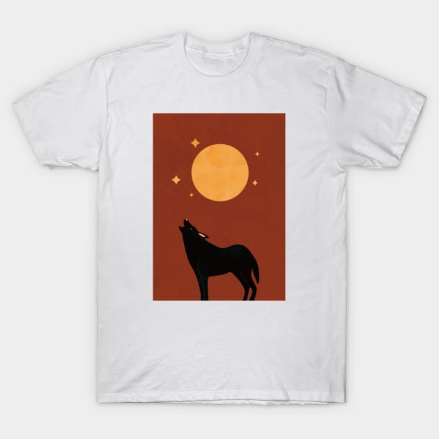 Moon Print, Wolf, Wall Art, Boho, Minimalist T-Shirt by Colorable